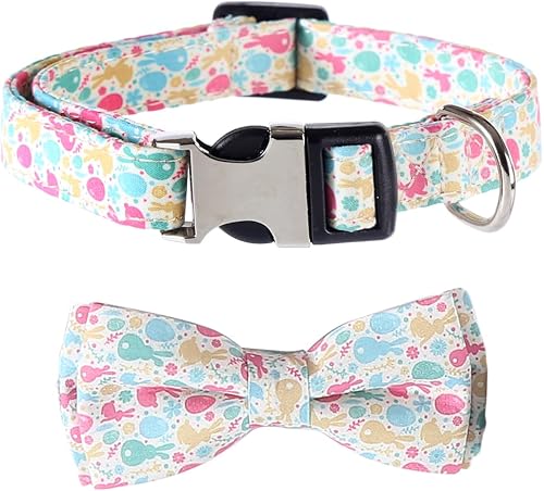 Miniatura 2 de Collar de Pascua para perro con pajarita, huevos de conejo, collares ajustables para mascotas con hebilla de metal para perros (huevos de conejo,
