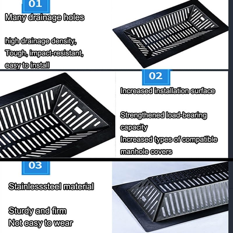 Rectangular Drainage Grate - 4 Pack - 75x45x15cm - Outdoor Rainwater Filter for Patios, Sidewalks, and Courtyards - Gravel and Leaf Debris Protector