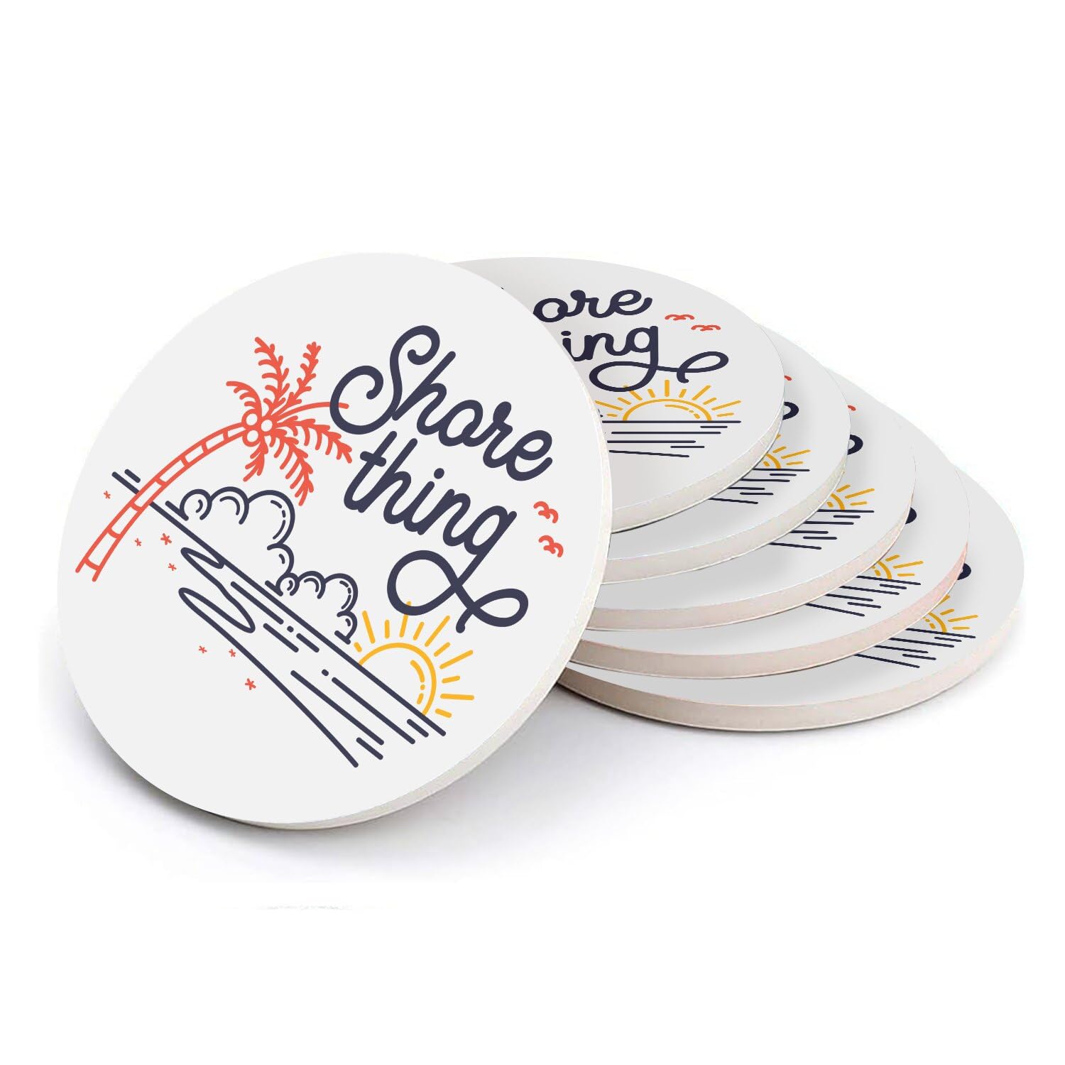 Sous-verre ronds en céramique Shore Thing style surf et plage pour table basse lot de 6