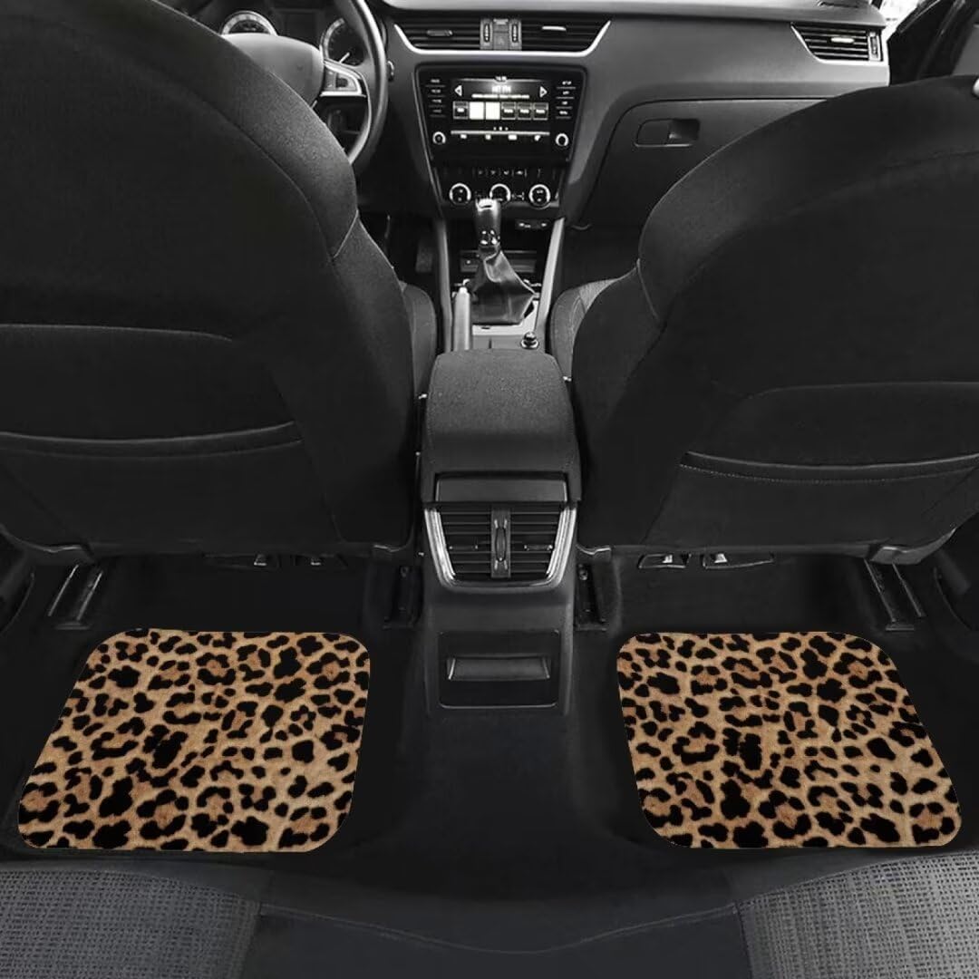 Leopard Print All Weather Floor Mats for Car SUV & Truck - Automotive Floor Mats 4 Pieces Set (Front & Rear), Heavy Duty Protection