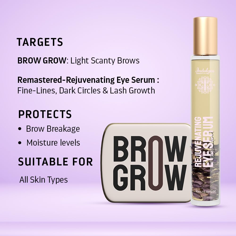 INDULGEO ESSENTIALS Lash & Brow Combo - Brow Grow (20Gm) + Remastered Rejuvenating Eye Serum (10ml), Fuller & Fluffier Brows, Eye Lash Growth
