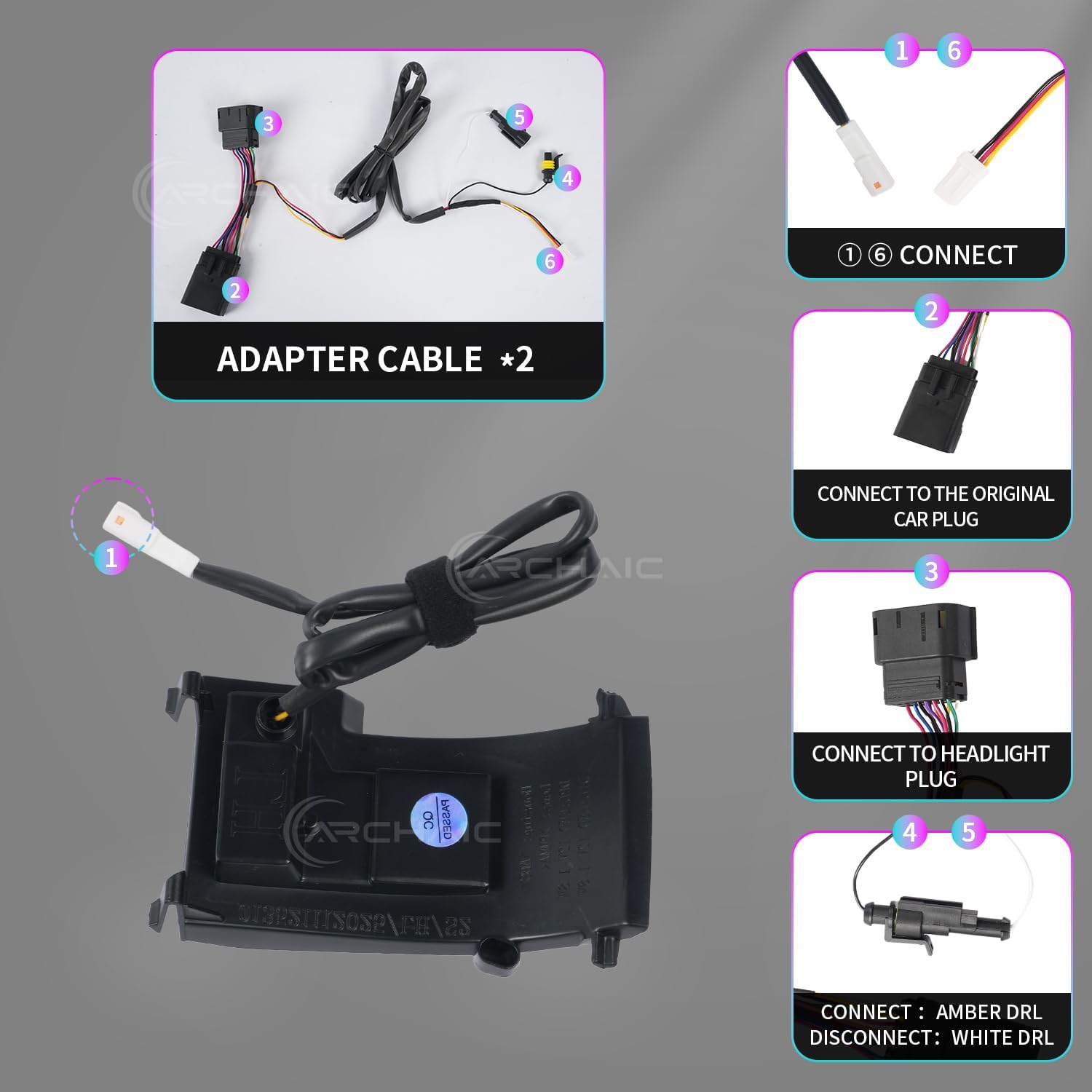 Archaic Rearview Mirror Double Bar Turn Signal Light Compatible with Ford Bronco/Bronco Raptor 2021-2025,w/Amber or White DRL