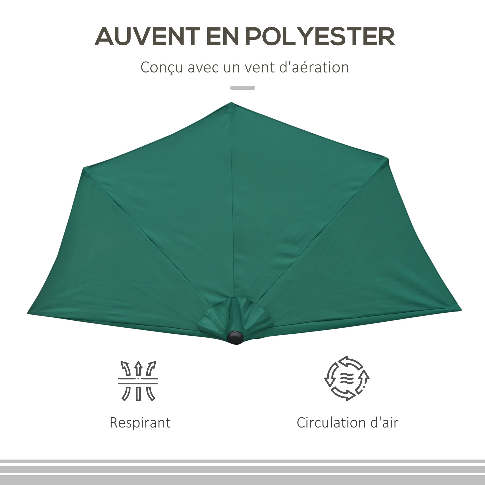 Outsunny Demi-Parasol Ø 2,7 m parasol de balcon 5 entretoises métal polyester