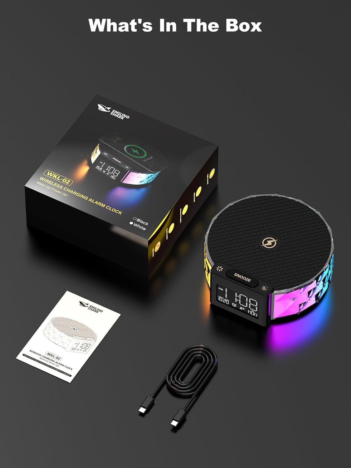 Smiling Shark Wake Up Light, WKL-02 Bedside Alarm Clock Light Wireless Charger with 3 Night Light and RGB Mode Touch Control Nightlight Alarm Clocks Charging with Snooze Mode for Heavy Sleeper Bedroom - Image 7
