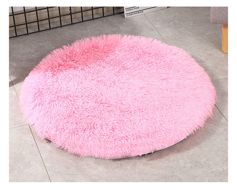 DAIHAN Soft & Warm Dog mats, Kennel mats, Winter Warm Fluffy Pet Blankets litter mats Cat mats Round Plush Mattress Cushion Pad Sleeping Bed Mat for Crate 1pink 80cm