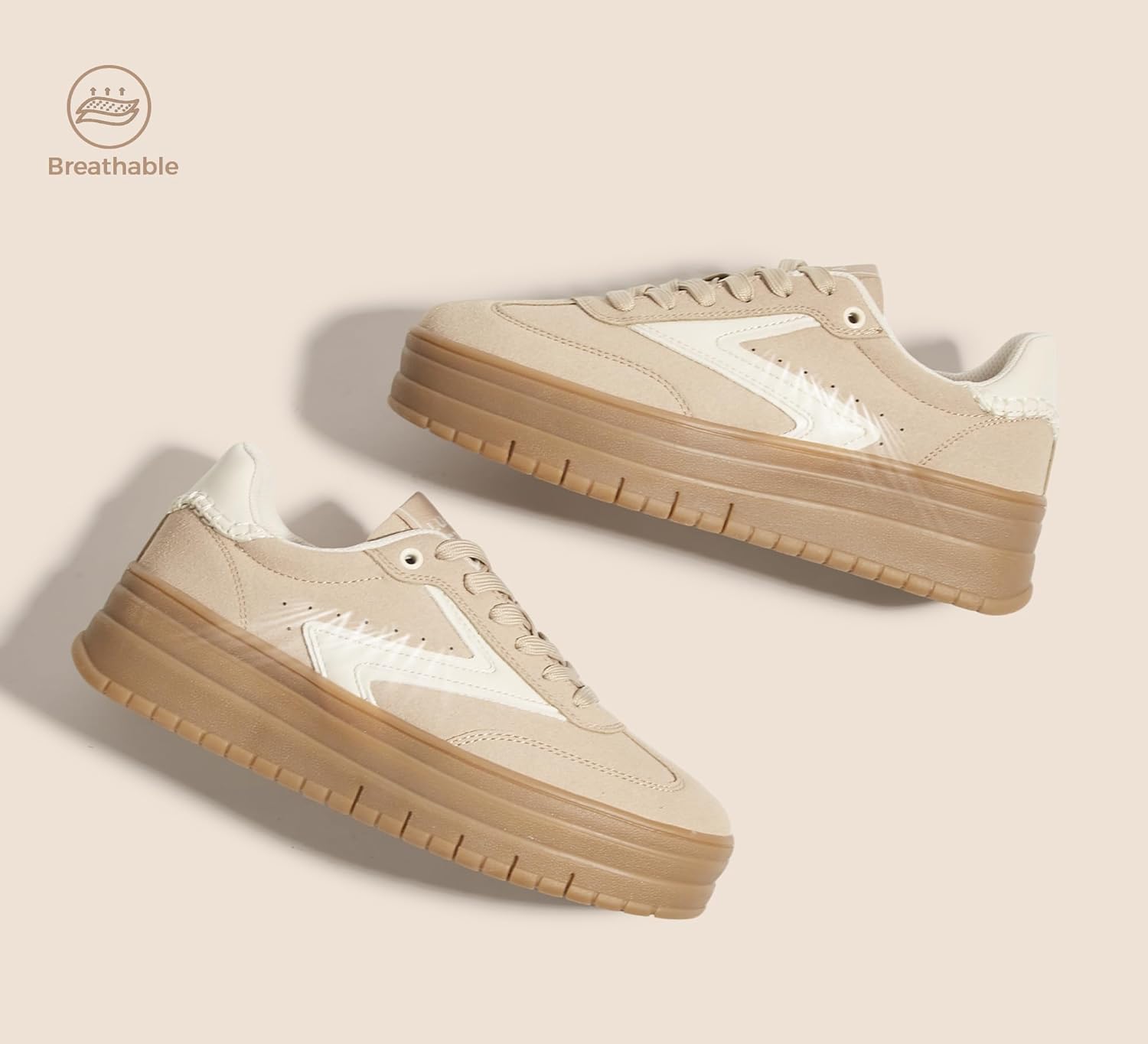 LUCKY STEP Women's Platform Sneakers Gum Sole Suede Casual Classic Retro Rubber Thick Sole Trendy Fashion Tennis Walking Shoes - Image 6