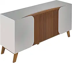 Buffet 4 portas 2 prateleiras detalhes curvos ELEGANCE cor Off White/Pinho Ripado - Artely