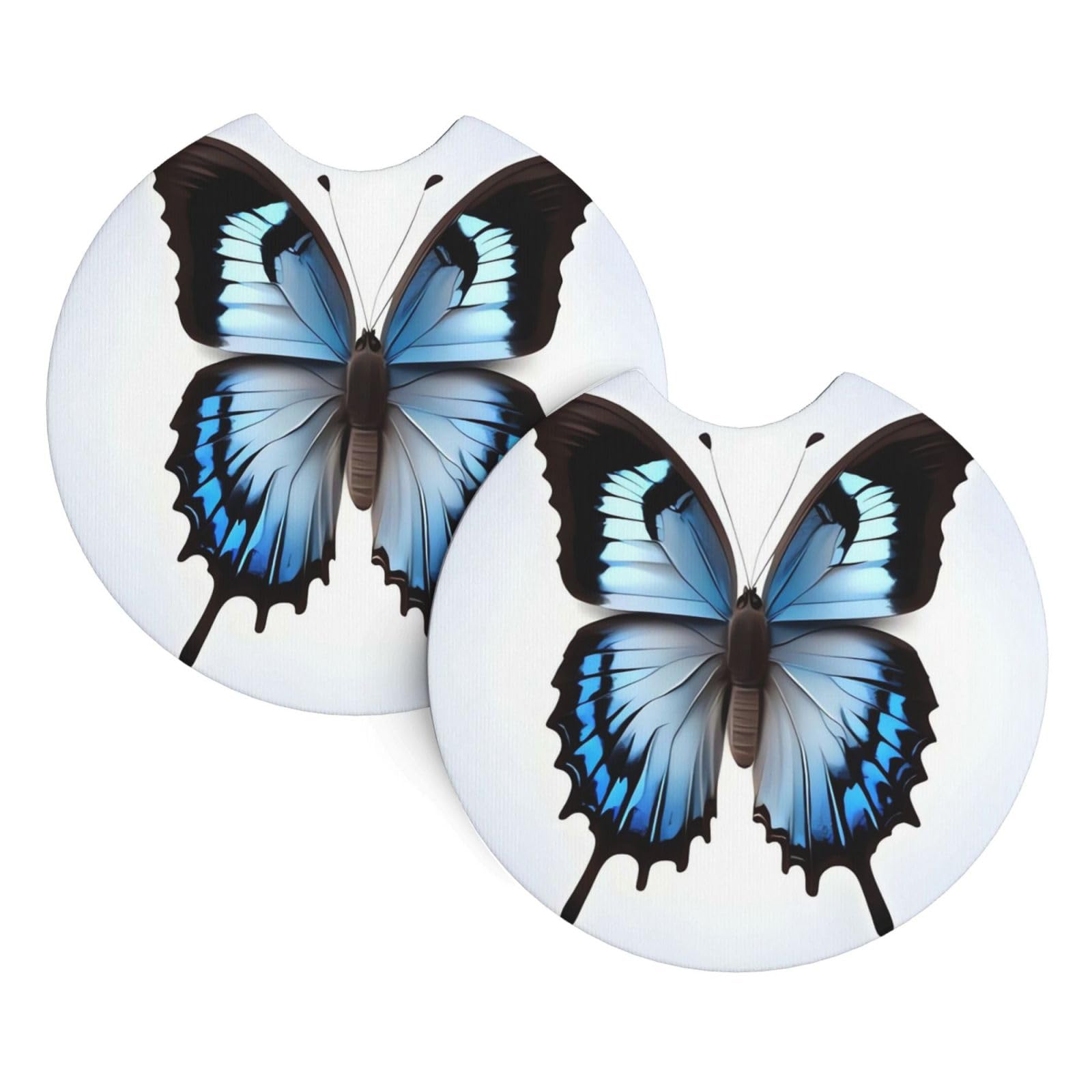 2 Pack Car Coaster for Cup Holders Blue Butterfly Car Cup Coaster 2.7" Neoprene Non-Slip Automotive Cup Mat Universal Auto Car Interior Accessories for Women Men Cup Pad
