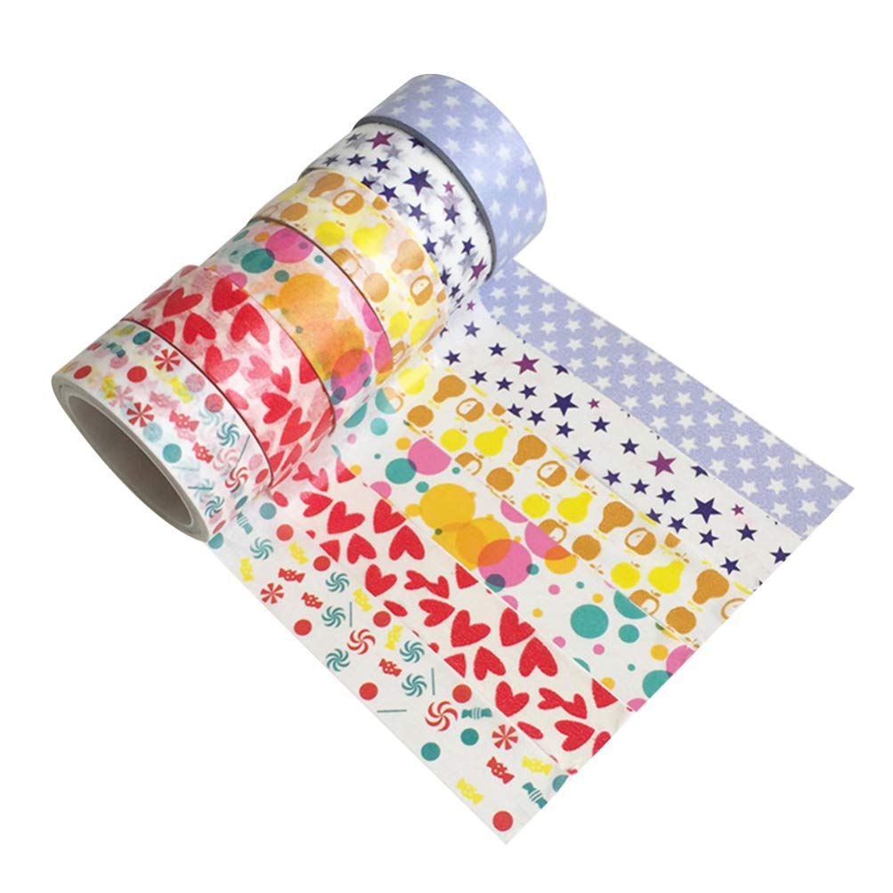 Healifty Rolls Washi Paper Tapes Set Wide Masking Tape Cartoon Heart Pattern Decorative Stickers Gift Packaging Band for DIY Craft Party Favors Gifts