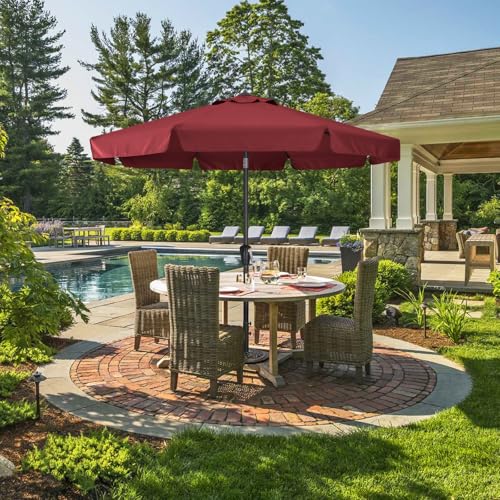 Image of ABCCANOPY 7.5ft Scalloped Patio Umbrella, Outdoor Table Umbrella with Tilt and Crank, Fiberglass Ribs Deck Umbrella for Patio, Pool, Garden, Picnic (Wine Red)