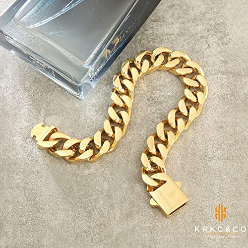KRKC&CO 12/14mm Cuban Link Curb Bracelet for Men, 18K Gold Miami Bracelets, 𝐃𝐚𝐝 𝐆𝐢𝐟𝐭𝐬 𝐟𝐨𝐫 𝐅𝐚𝐭𝐡𝐞𝐫𝐬 𝐃𝐚𝐲, Durable Urban Street-wear Hip Hop4