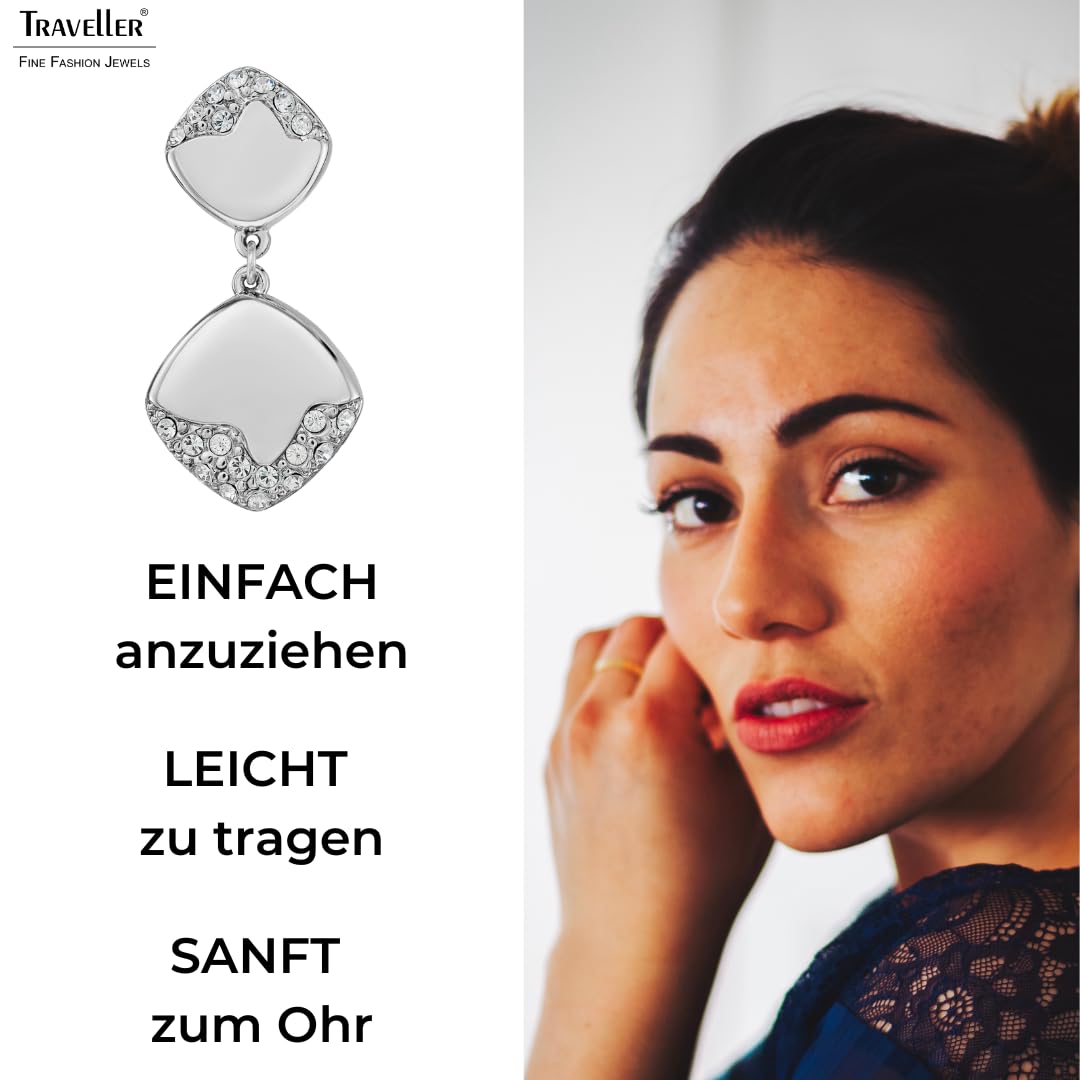 Traveller Ohrclip - Hänger - Damen - Silberfarben - Kristalle - Quadratisch - Platiniert - 30x15mm - 157829