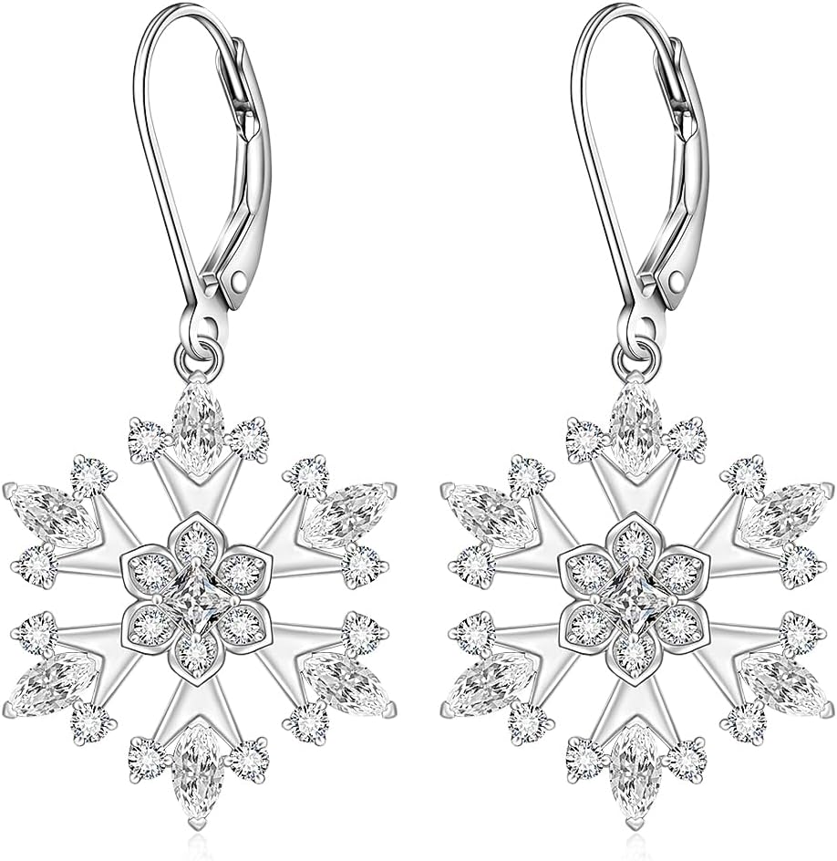 Christmas Snowflake Earrings for Women Sterling Silver Snowflake Dangle Earrings Dangling Winter Flower Holiday Jewelry Gifts