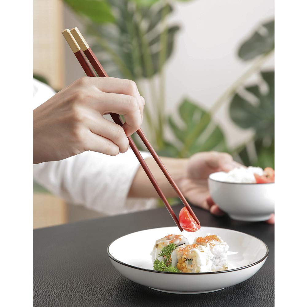 Paar Wiederverwendbare Essstäbchen, spülmaschinenfest, natürliches Holz, 25 cm, chinesische Essstäbchen mit Halter, Klassische Essstäbchen für Sushi-Nudeln, Hot Pot-C-25 cm (B 25 cm)