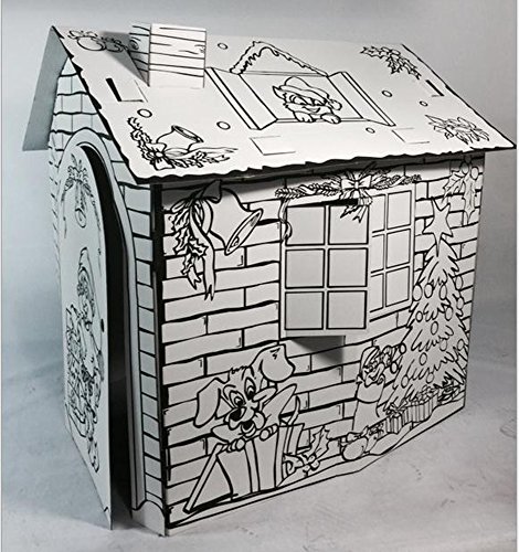 Littlefun Kinder Faltbare Karton Spielhaus Kit Kind Premium-Papier Spielhaus BAU Marker enthalten (Weihnachten Hütte)