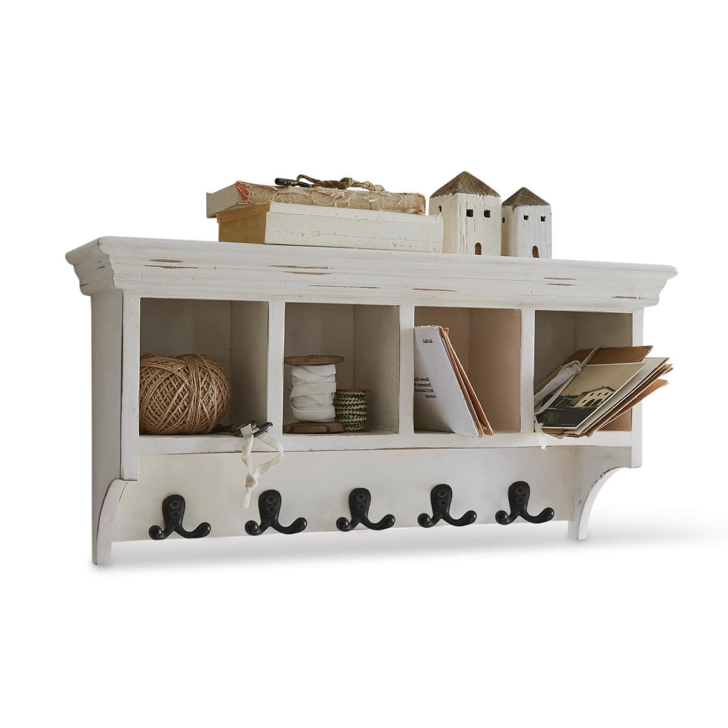 Loberon Gualado Mobiletto per l'ingresso - Legno di Mango con Finitura Anticata - Autentico Stile Country, Bianco Antico