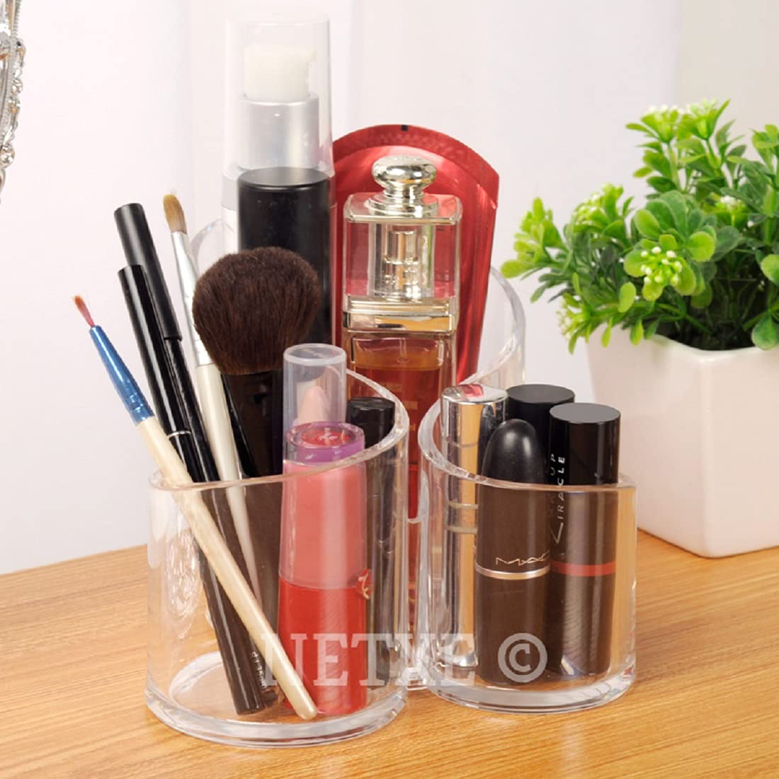 NETXE Acrylic Cosmetic Organizer for women girls Makeup Brush Holder Acrylic Nail Polish Lipstick Eyeliner Comb Storage Holder Desk Rake Organizer,dressing table organizer for home (3 Compartment) 2