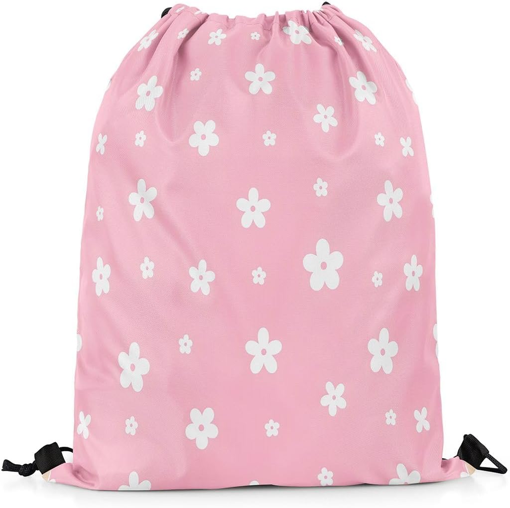 Homewish Cute Pink Floral Drawstring Backpack White Flowers Sackpack for Gym Sports,Cartoon Botanical Water Resistant String Bag,Sweety Princess,13"X16"