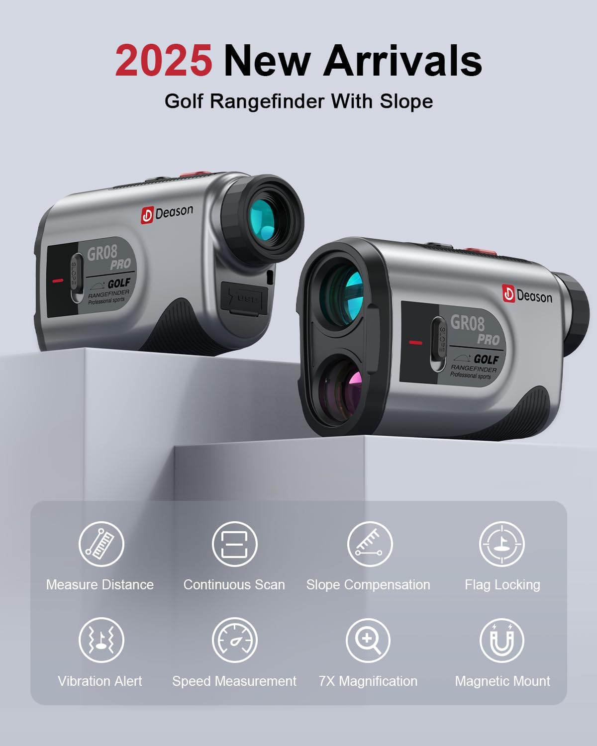 Télémètre de golf avec pente, télémètre laser de 1 300 m, grossissement 7x, télémètre rechargeable avec verrouillage du drapeau, mode vitesse pour la chasse et le tir.