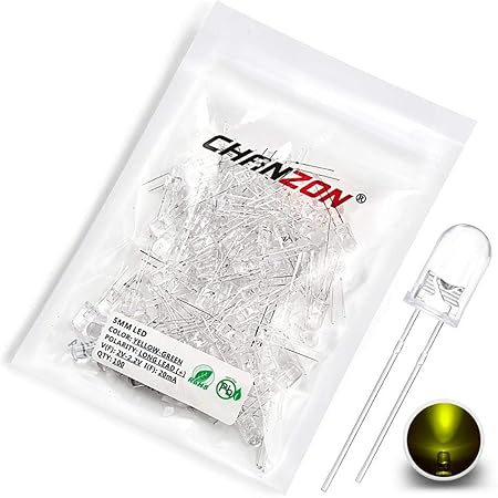 CHANZON 100 pcs 5mm Yellow-Green LED Diode Lights (Clear Round Transparent DC 2V 20mA) Bright Lighting Bulb Lamps Electronics Components Indicator Light Emitting Diodes