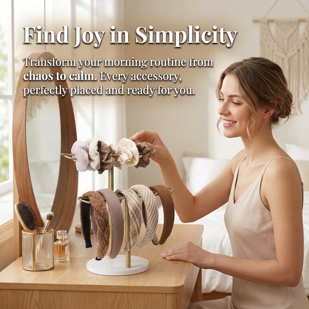 Organizador de Diadema de Metal, Expositor para Diademas de 2 Niveles, Organizador de Accesorios para el Cabello con Base Estable, para Guardar Diademas, Pulseras, Collares y Relojes, Dorado