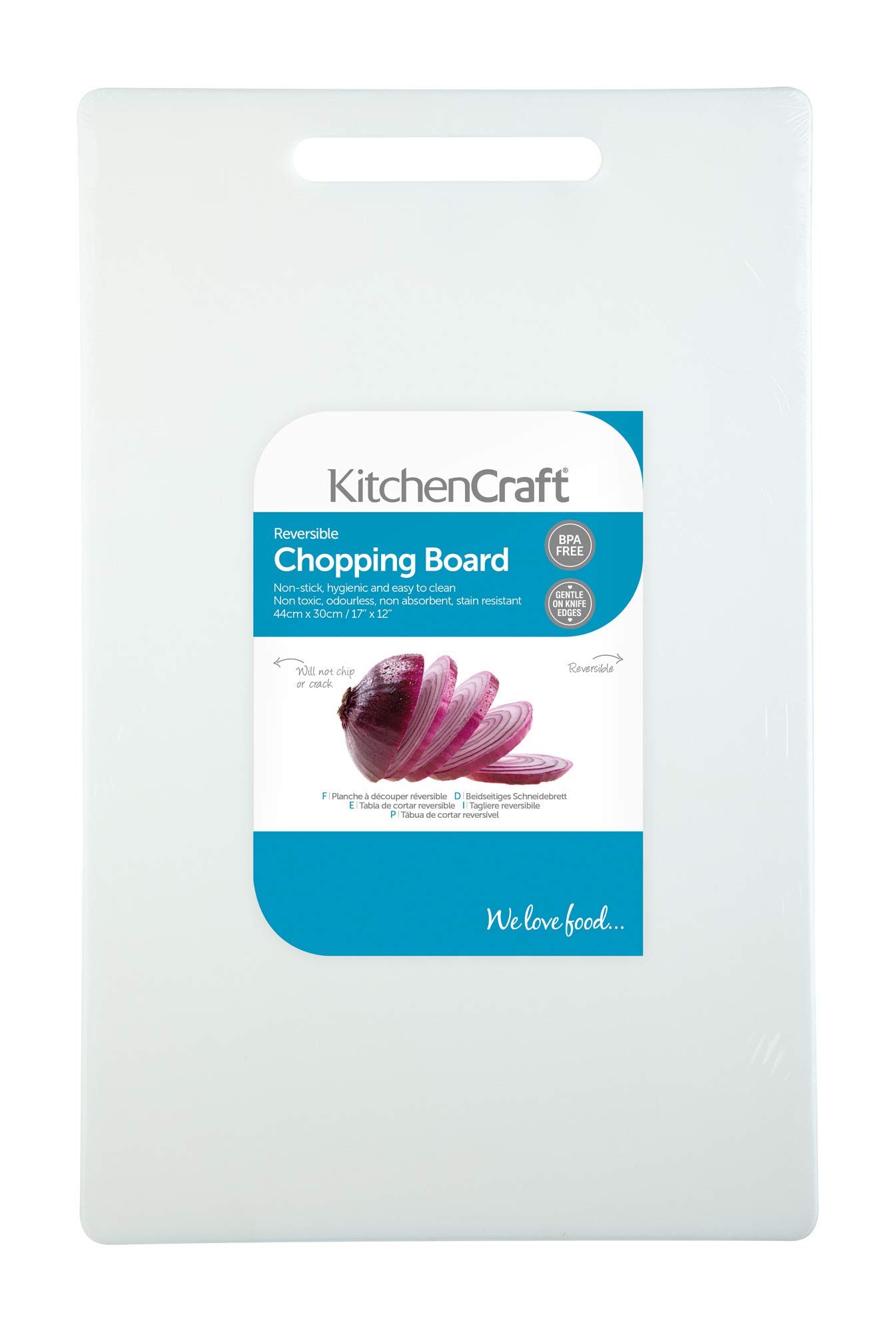 KitchenCraft Extra-Large Non-Toxic Plastic Chopping Board, 44 x 3 cm (17.5" x 12") - White