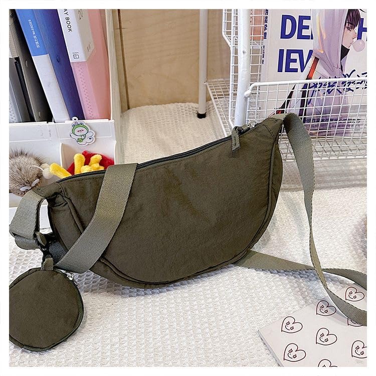 Image of Crossbody Bag with Coin Purse Hobo Sling Crescent Bag Women Men Trendy Small Nylon Shoulder Bag Purse Adjustable Strap