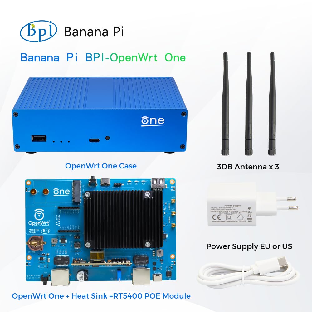 WayPonDEV Banana Pi OpenWrt One Router Board, bezprzewodowy router dwupasmowy, 802.11ax ac WiFi 6 Gigabit Ethernet router, zintegrowany 1 x 2,5 GbE WAN RJ45, obsługa AP, WPA,WPA2, WPA3