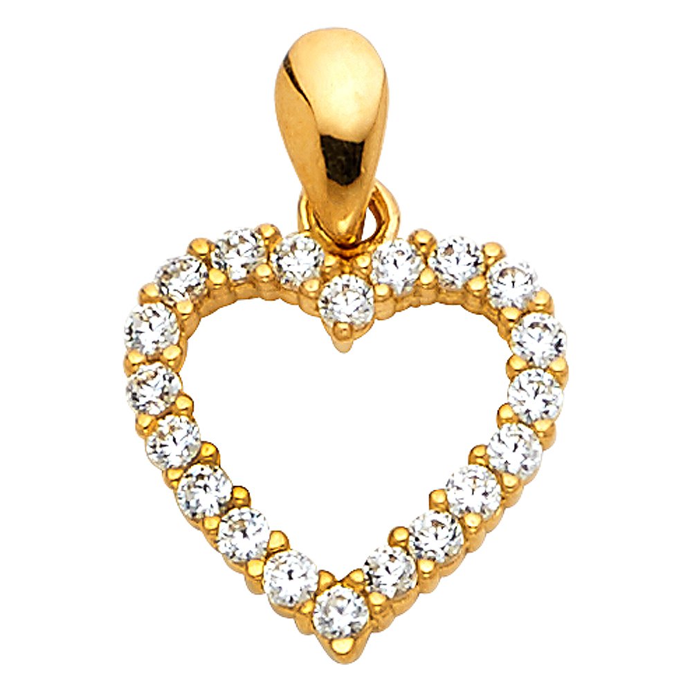 14k White OR White Gold Open Heart CZ Charm Pendant