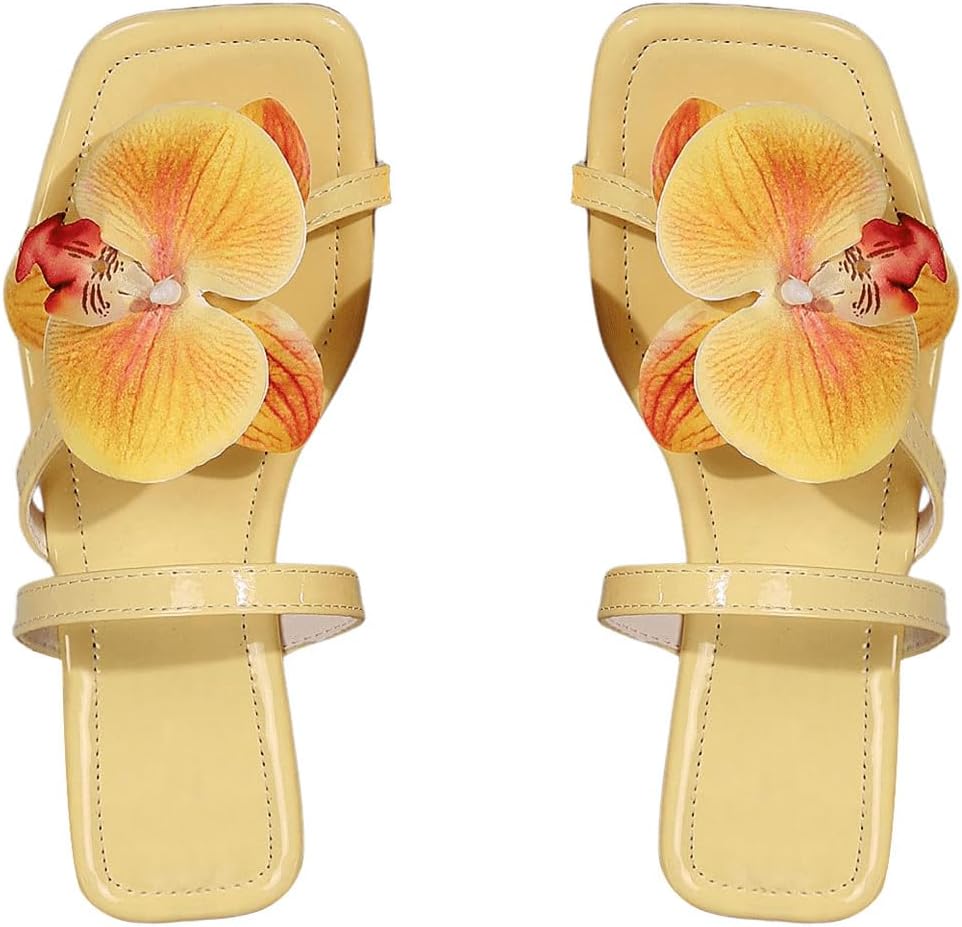 GORGLITTER Women's 3D Flower Flat Sandals Floral Square Open Toe Flip Flops Thong Summer Dressy 2026 Slides Shoes