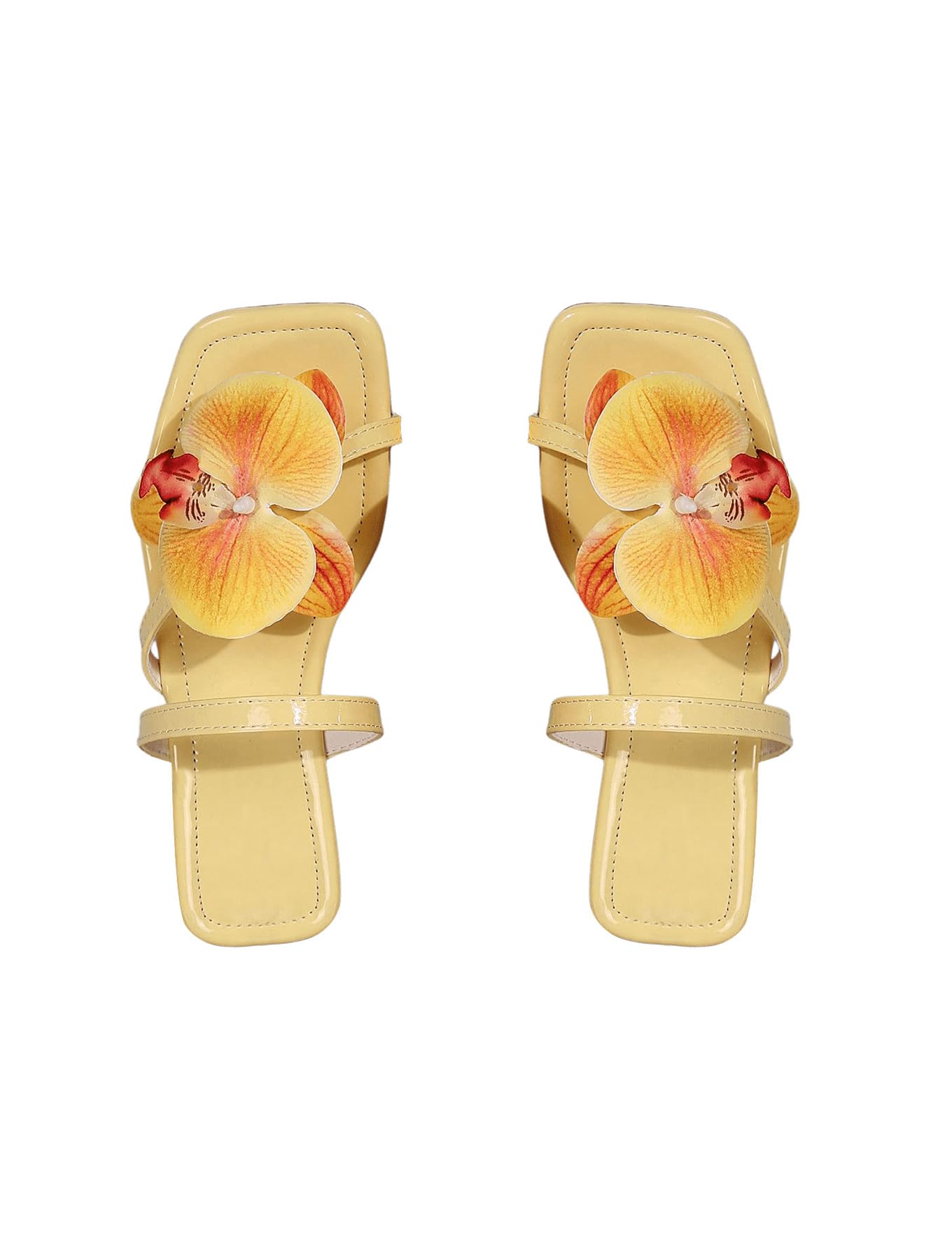 GORGLITTER Women's 3D Flower Flat Sandals Floral Square Open Toe Flip Flops Thong Summer Dressy 2026 Slides Shoes