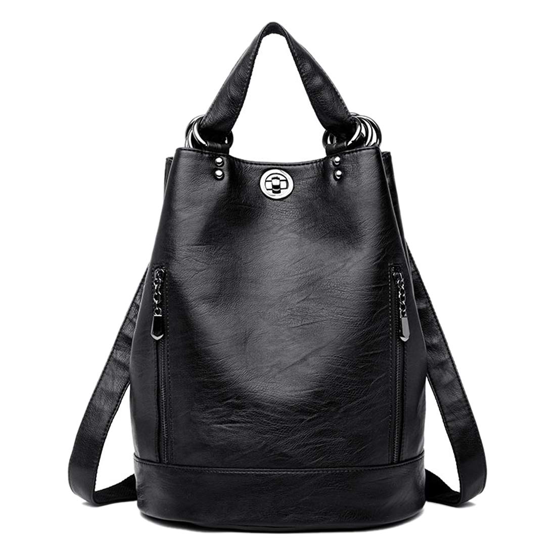 Artwell Women's Balck Backpack Bucket Bag Rucksack Purse Pu Leather Convertible Shoulder Bag Crossbody Bag Purse (Balck)