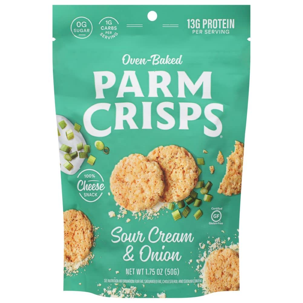 Parm Crisps Snacks, Oven-Baked Sour Cream & Onion Cheese Snack, 1.75 oz (Pack of 12)
