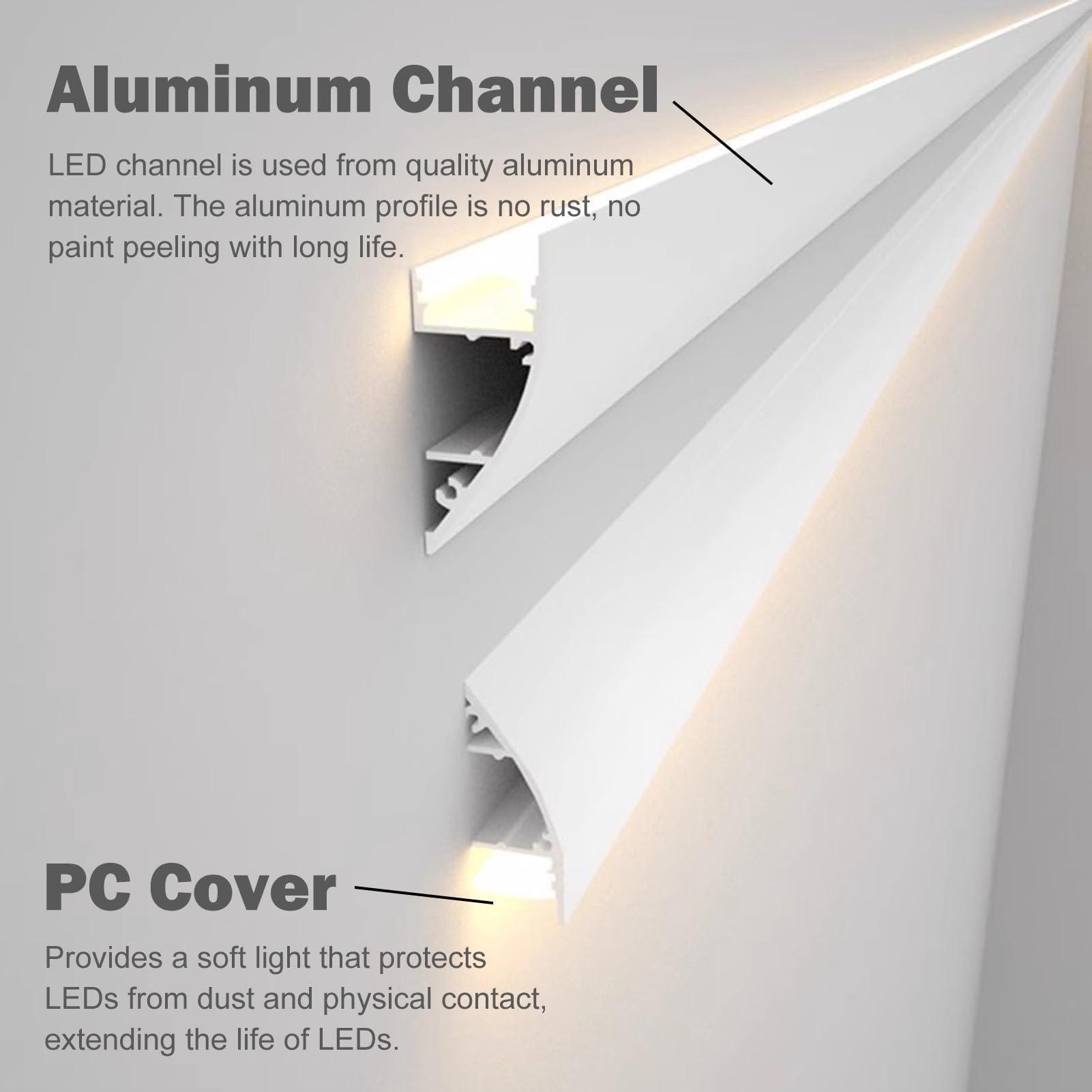 Aluminiowa obudowa, listwa świetlna LED, z funkcją oświetlenia w górę i w dół (światło otoczenia), konfigurowalna długość (domyślnie 1 m) (neutralne światło, 1 szt.)