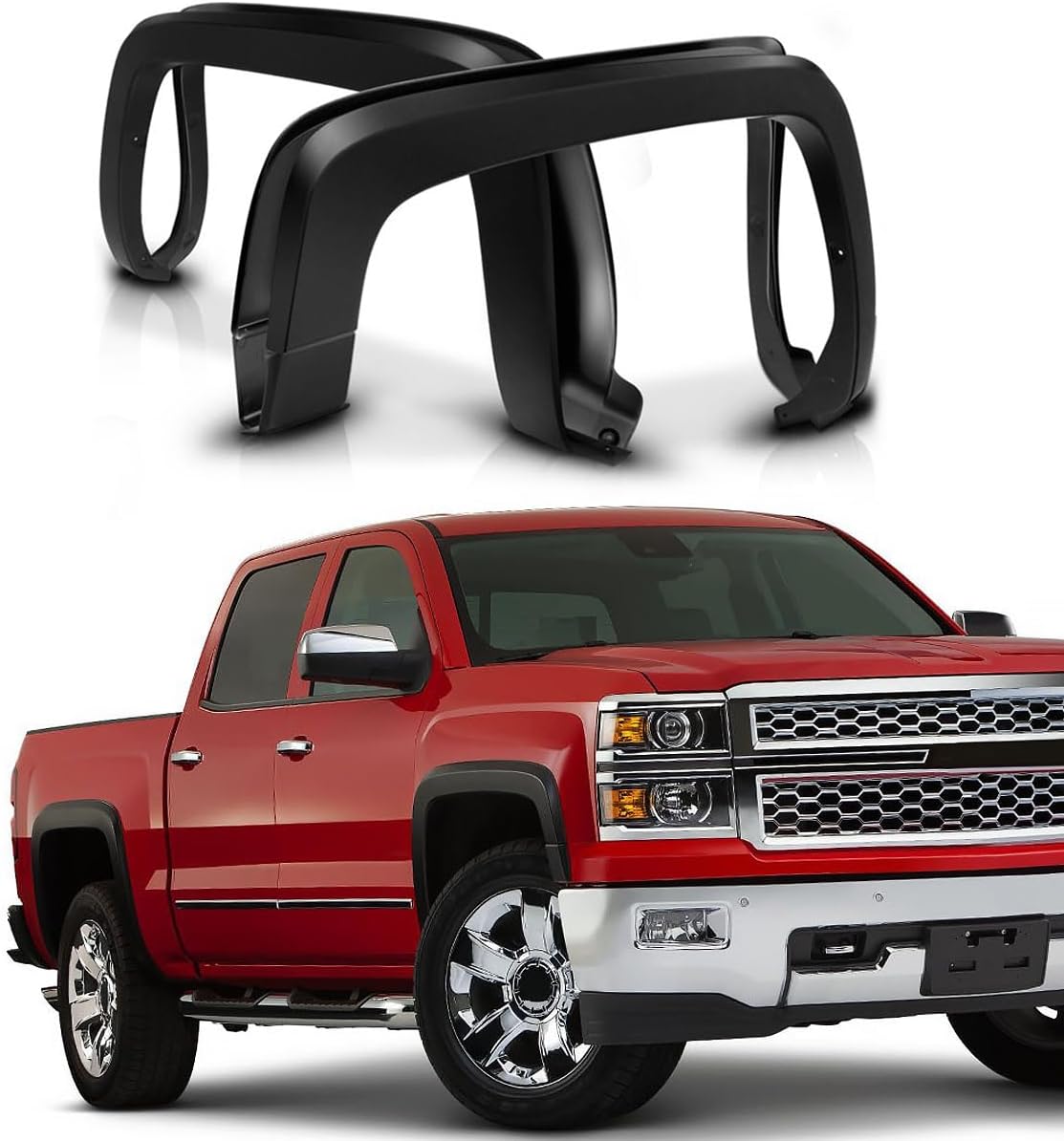 Fender Flares, Compatible with 2014-2018 Chevy Silverado 1500 2500HD 3500HD, Matte Black PP Fender Flares Protector, Mud Guards, 4PCS
