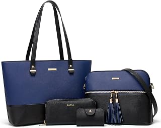 Women Fashion Synthetic Leather Handbags Tote Bag Shoulder Bag Top Handle Satchel Purse Set 4pcs