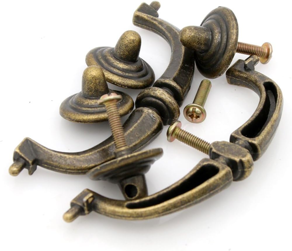 4 PCs Vintage Retro Antique Brass Bail Pull Handle for Wooden Drawer Dresser Cabinet Cupboard, Medium Size, Length 3.9-in (10 cm) and Height 1.8-in (4.5 cm)