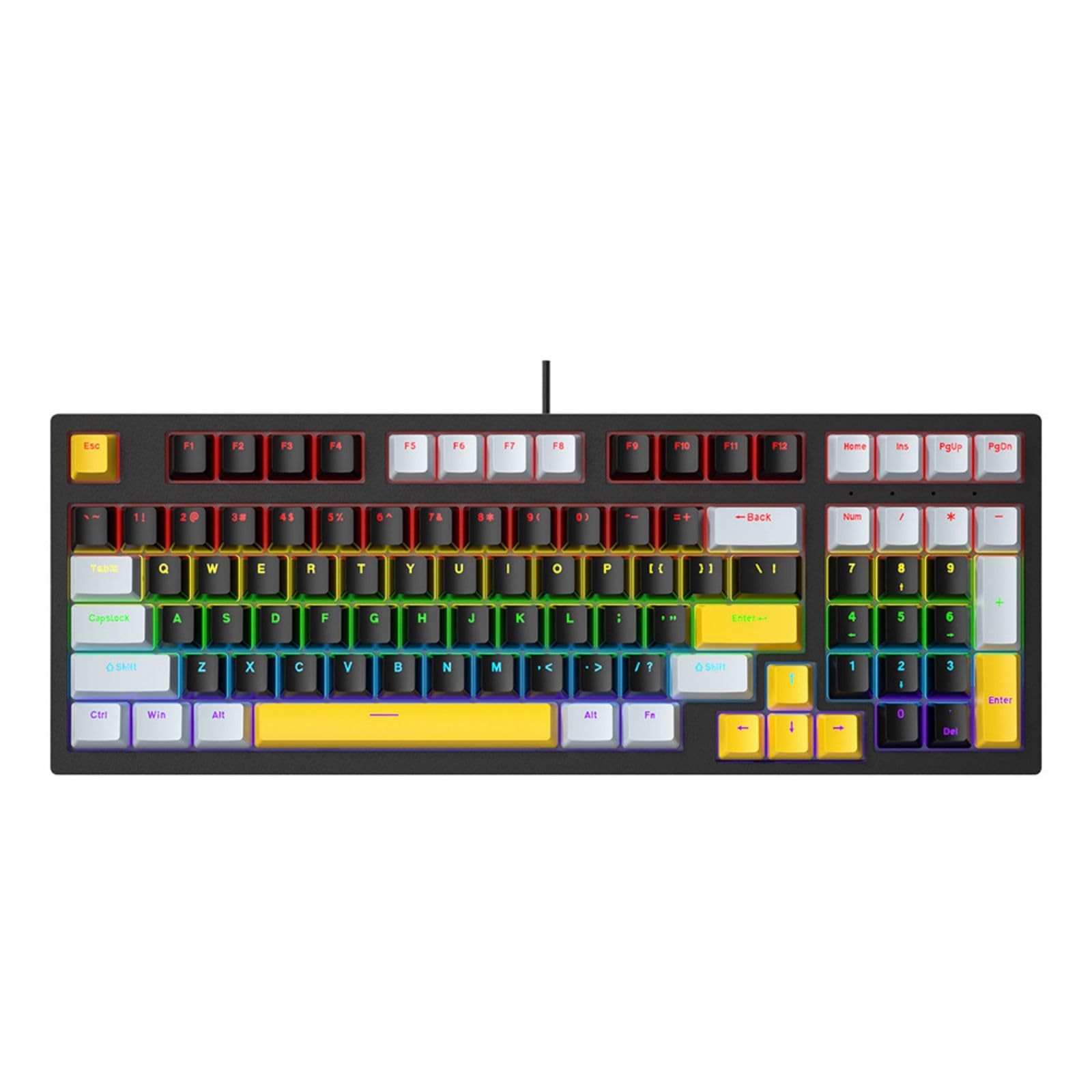 Tastiera meccanica da gioco 96 tasti Tastiera da gioco retroilluminata a LED Tastiera da ufficio ergonomica con cavo per PC Gamers Desktop