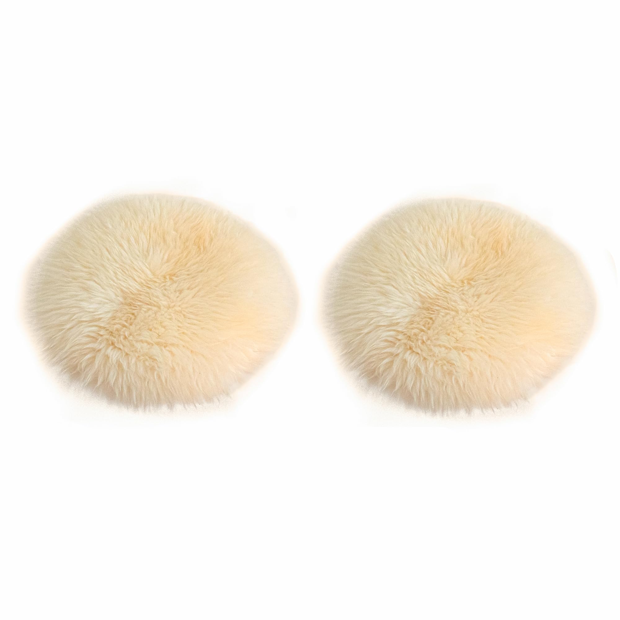 Robert's Rugs White Sheepskin Seat Pads 35Cm Diameter Set Of 2 - Round Seat Pads For Living Room - Natural Wool Seat Pad - Soft Seat Cushions - Genuine Sheepskin Chair Pad Fluffy