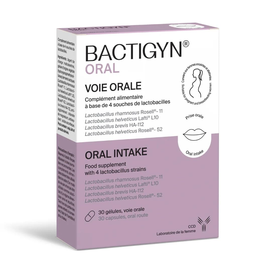 Bactigyn® Oral - Probiotiques flore Intime - 4 souches de lactobacilles - 4,​10⁹ UFC par gélule - Équilibre microbiote & confort féminin - Fabriqué en France - 30 gélules