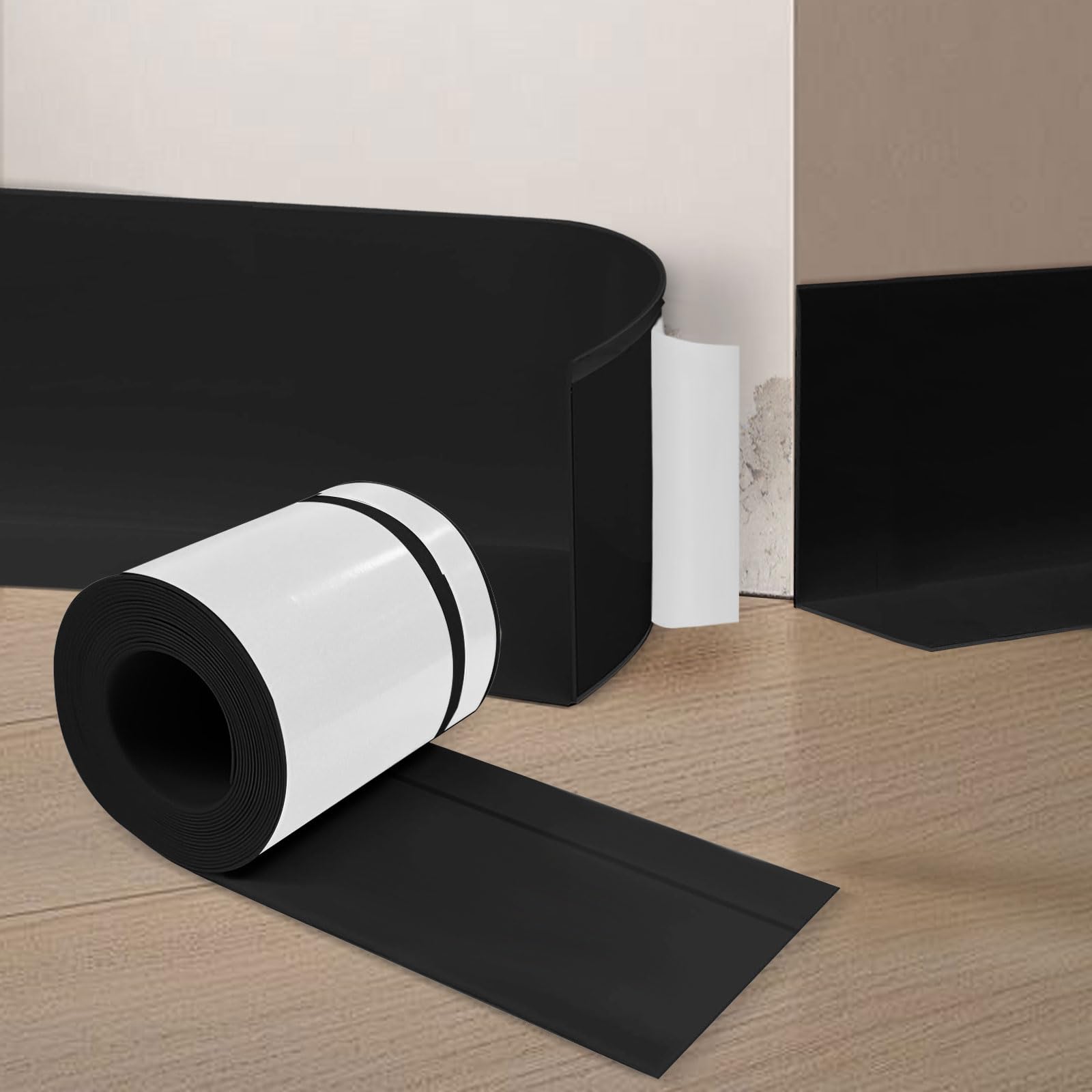 YushengTai Skirting Board, 70 x 20 mm x 6m Skirting Board Covers Self Adhesive, Flexible PVC Skirting Board for Kitchen and Bathroom (Black)