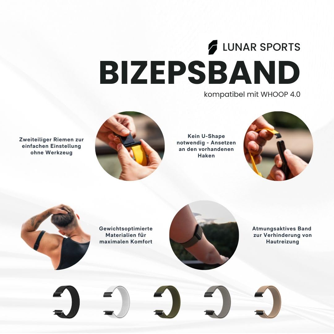 Lunar Straps opaskie biceps, kompatybilne z Whoop 4.0, oddychająca opaskie sportowa, biceps do ASIN, Unisex, Nylon, Bez kamienia szlachetnego