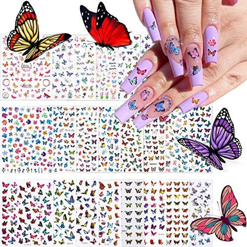 24 Sheets 3D Butterfly Nail Art Stickers Decals, Kalolary Self-Adhesive Butterfly for Nails Design Butterflies Flower Plant Nail Decals Sticker for Butterfly Decals Manicure Tips Decorations