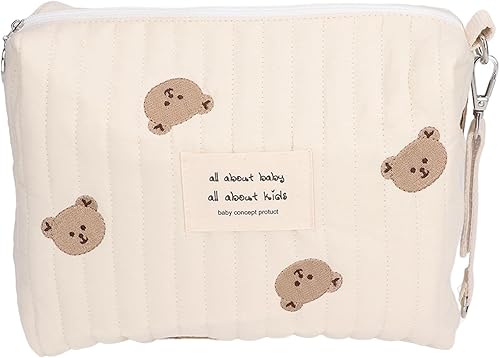 Miniatura 6 de Bolsa de pañales, bolsa de mano acolchada de algodón con bonito patrón para pañales con ganchos para cochecito, bolsa de pañales portátil para