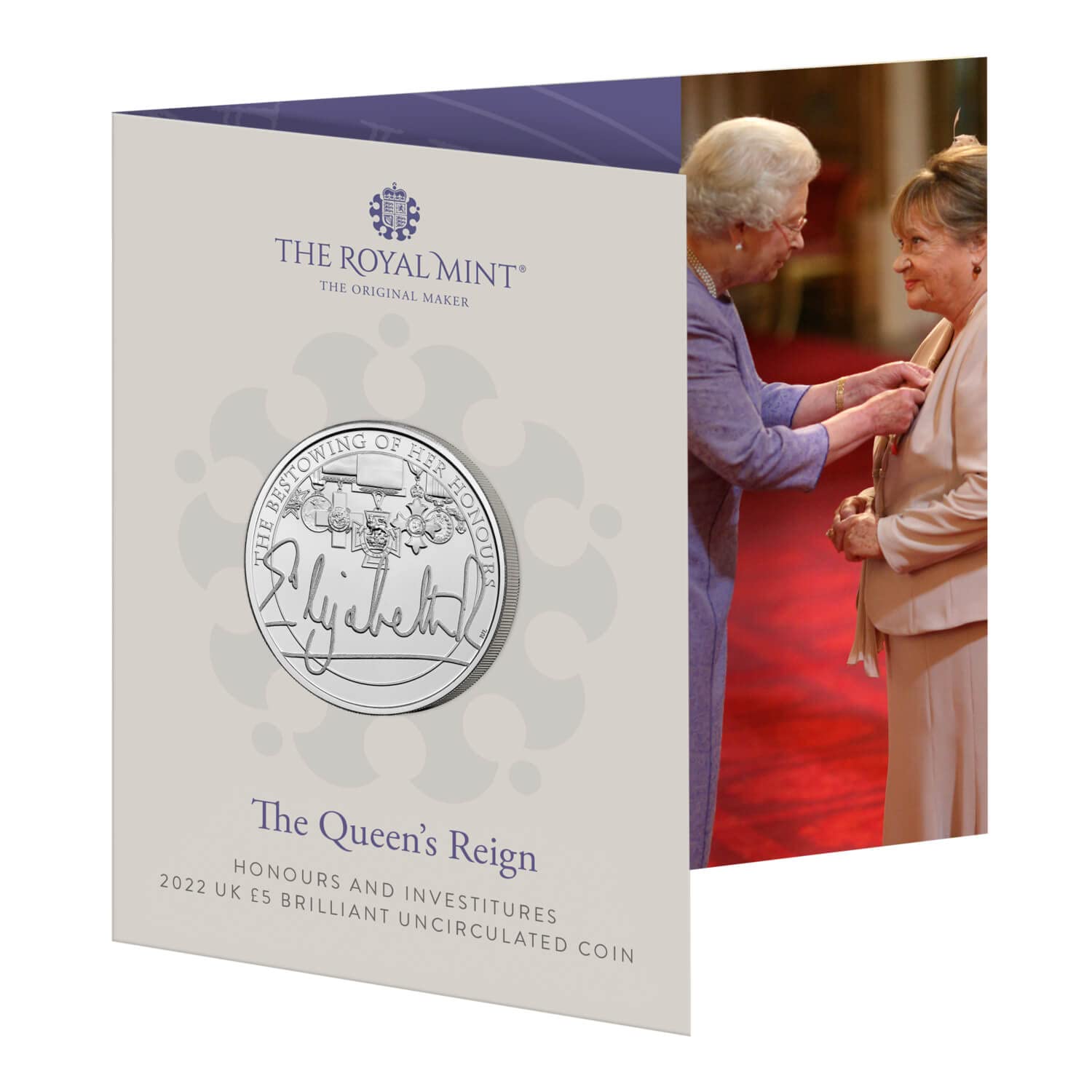 2022 The Queen’s Reign – Honours And Investitures £5 Brilliant Uncirculated Coin in Royal Mint Pack
