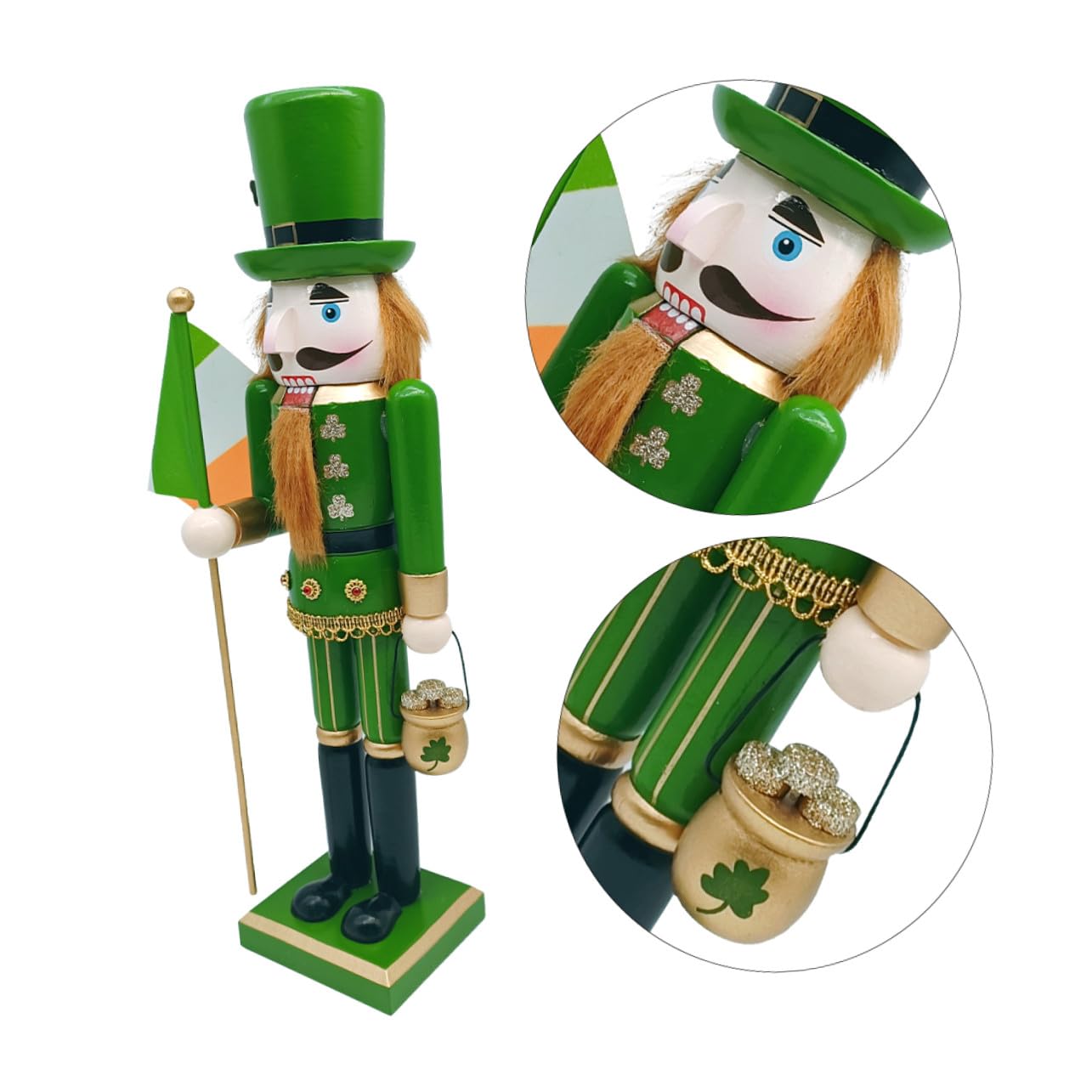 St Patrick's Day Irish Nutcracker Figurine Wooden Shamrock Hand-painted Soldier Decoration for Irish Festival Luck Charm