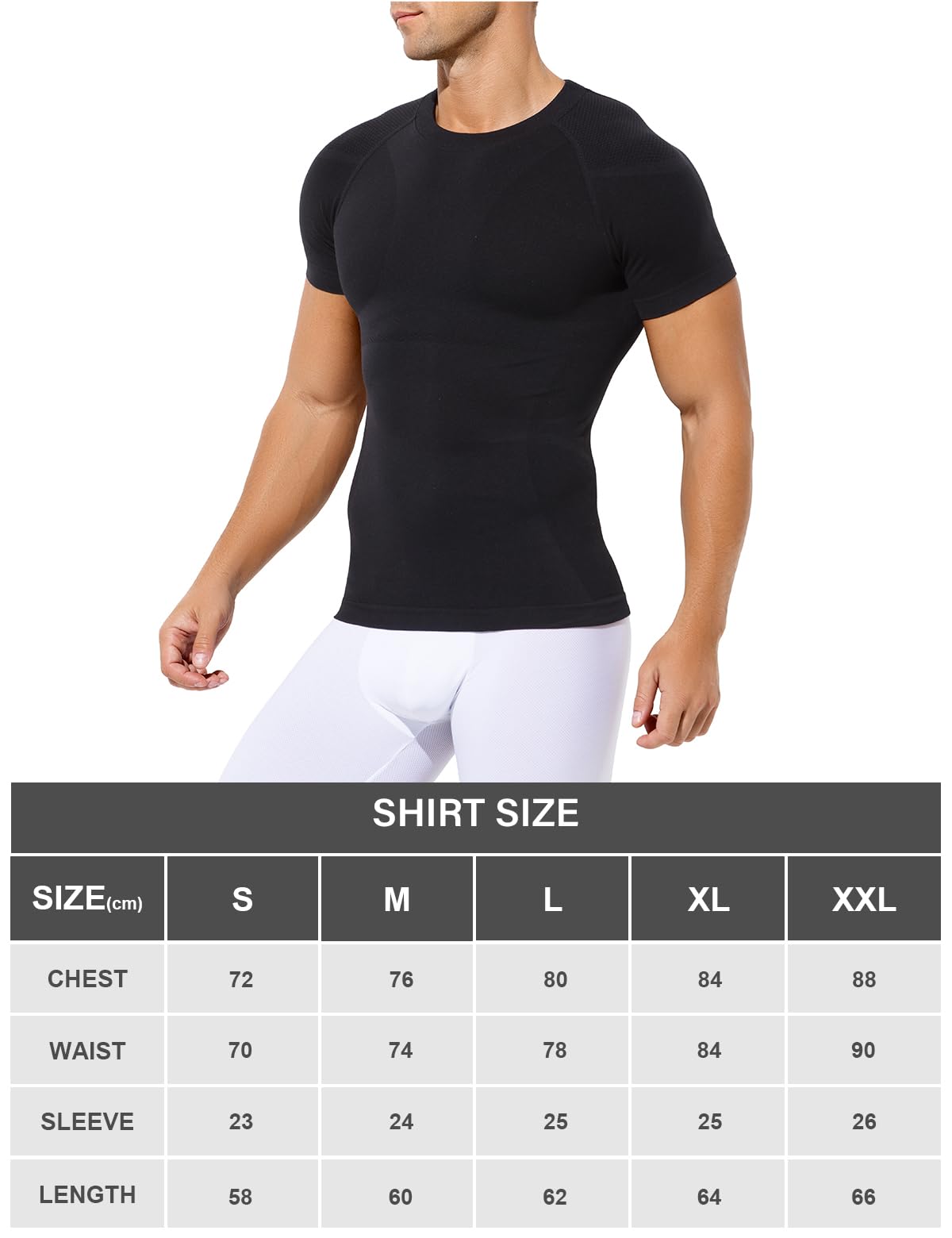 Casey Kevin Homme Compression T-Shirt, Shapewear Contrôle du Ventre Sport Top, Maillot de Corps Compression pour Perdre du Poids Ventre Plat Homme, Noir, L