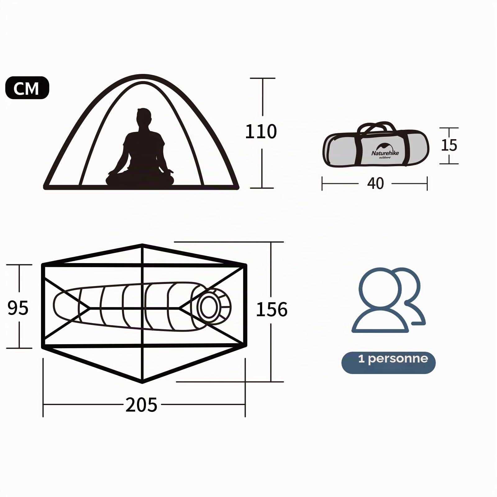 Naturehike Tente de Trekking Autoportante Ultralégère pour 1 Personne 3 Saison pour Camping Randonnée Vacances en Plein air