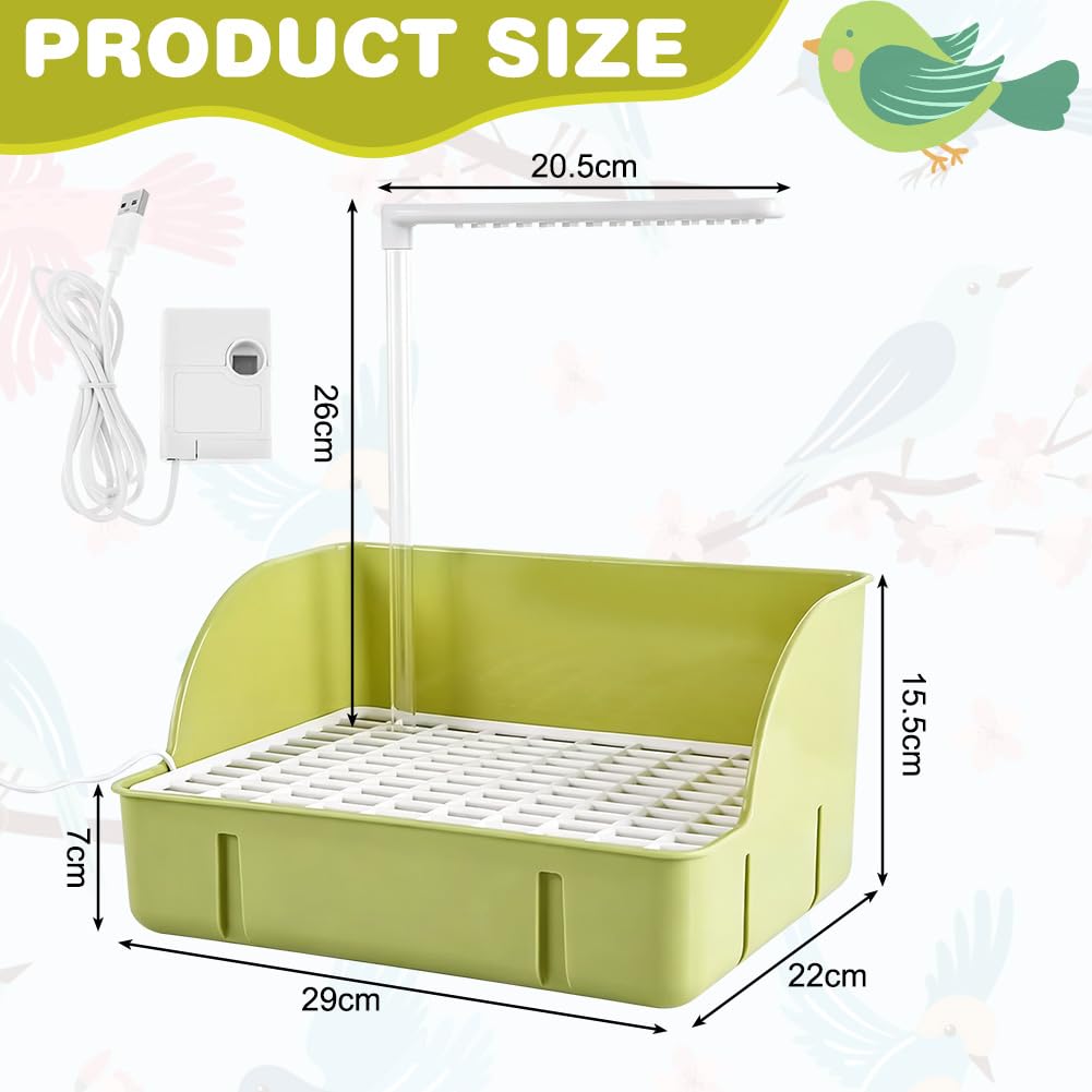RANJIMA Vogeldusche Wellensittich, Wellensittich Dusche, USB Automatisches Vogelbad mit Wasserfall & Zirkulationshahn, Vogel Dusche, Vogel Badehaus Badewanne, für Unzertrennliche, Wellensittiche