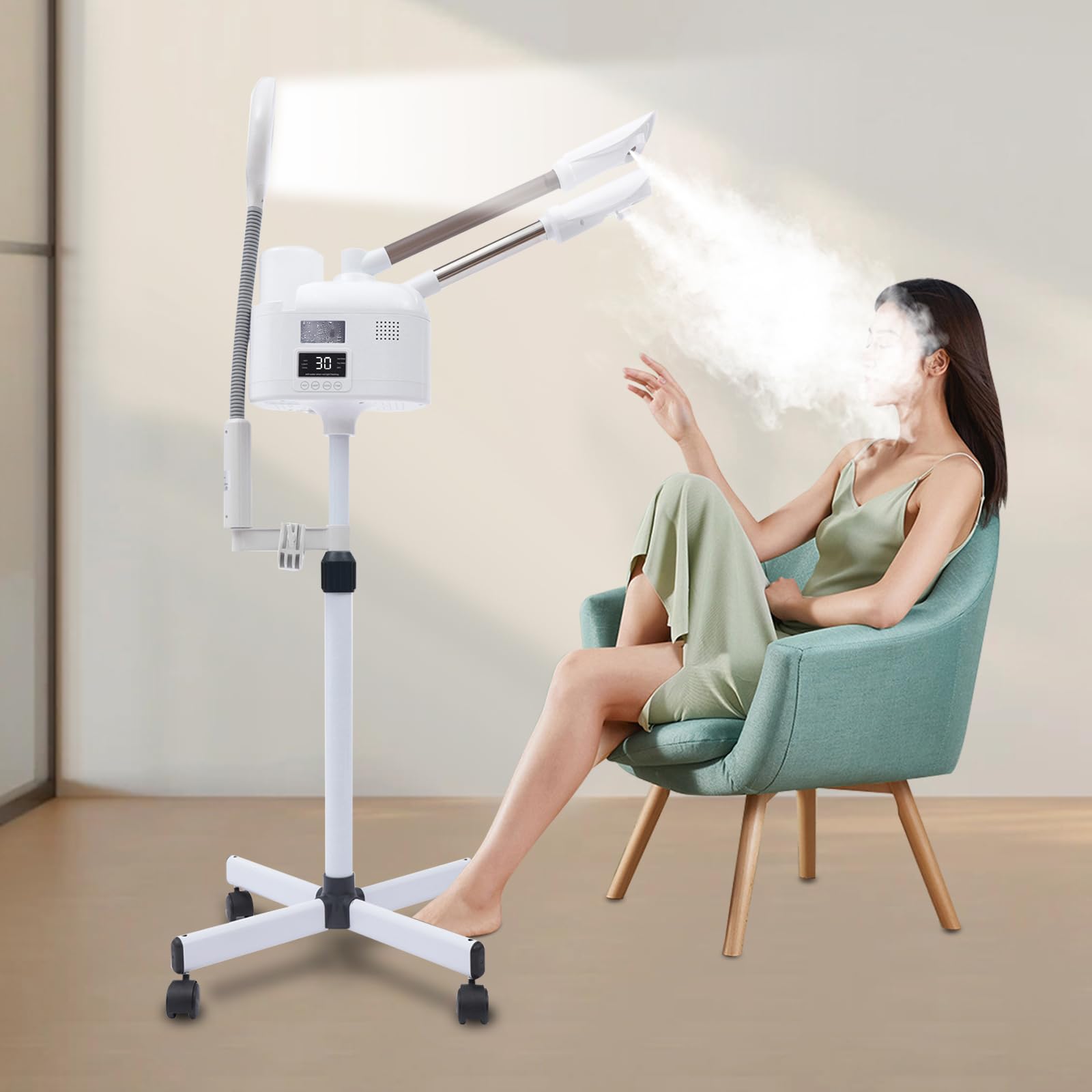 Ozon Bedampfer 360°, Gesichtsdampfer Professional 3 in 1 mit 5X Lupenlampe, Gesichtssauna Verdampfe für Salon und Zuhause, Hautalterung ermäßigen